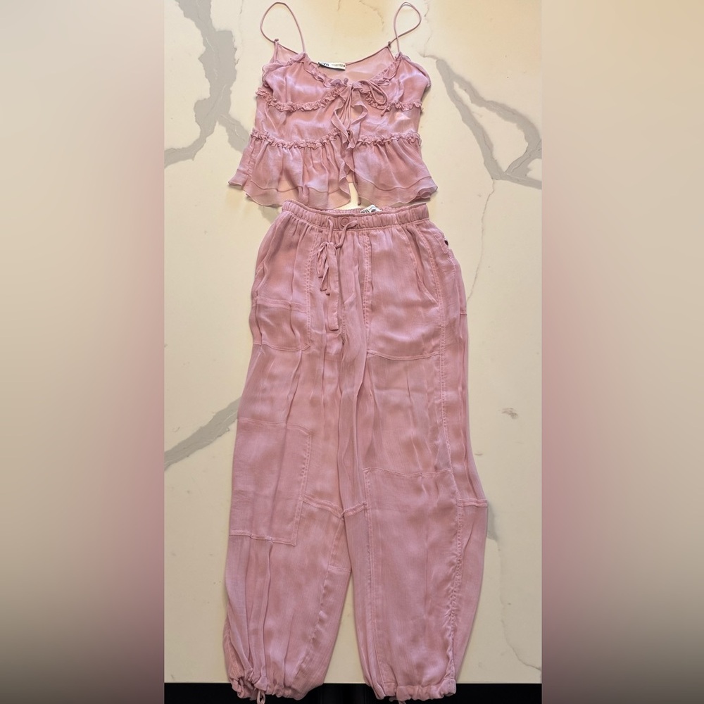 Zara Light Pink Sheer Camisole Set - top and pants
